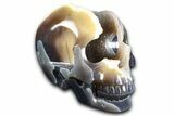Realistic Polished Banded Agate Skull with Quartz Crystal Pocket #378643-2